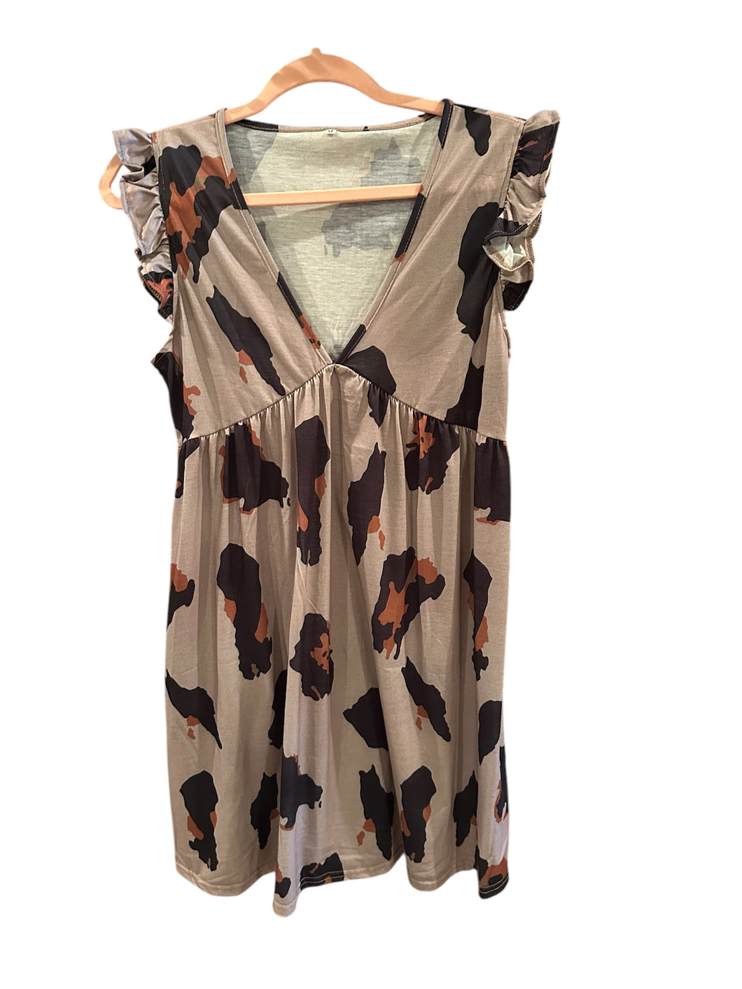 V-neck Leopard Dress with Ruffle Sleeve