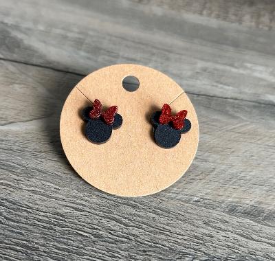 Red Glitter Bow Mouse Earrings