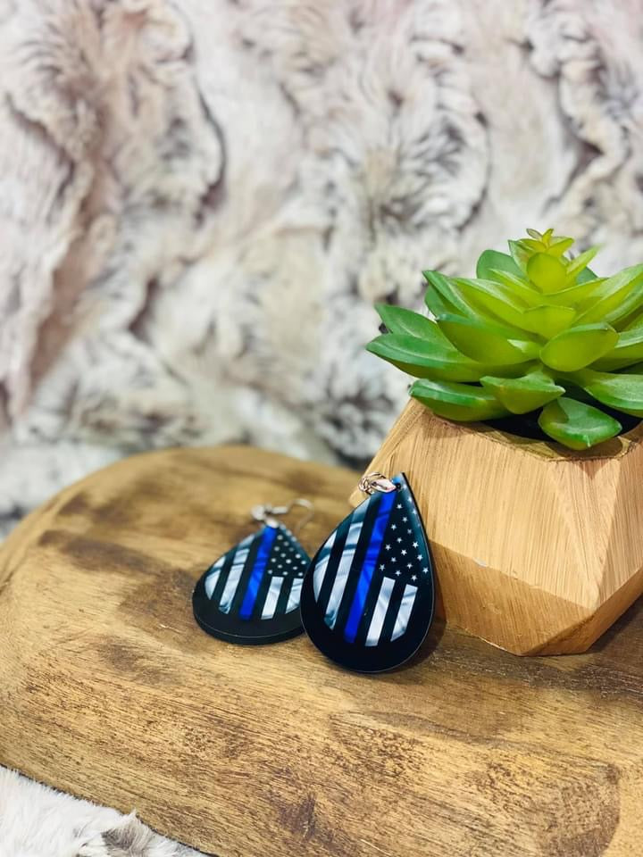 Back The Blue Thin Blue Line Lightweight Earrings