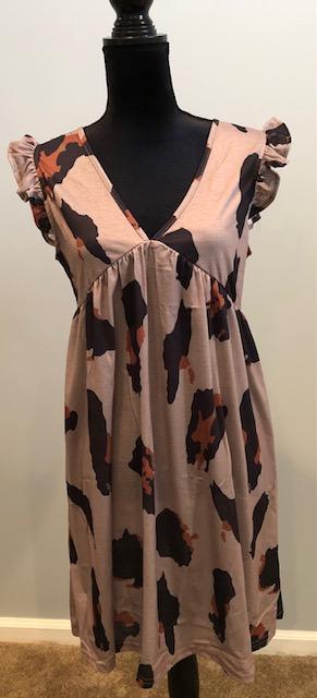 V-neck Leopard Dress with Ruffle Sleeve