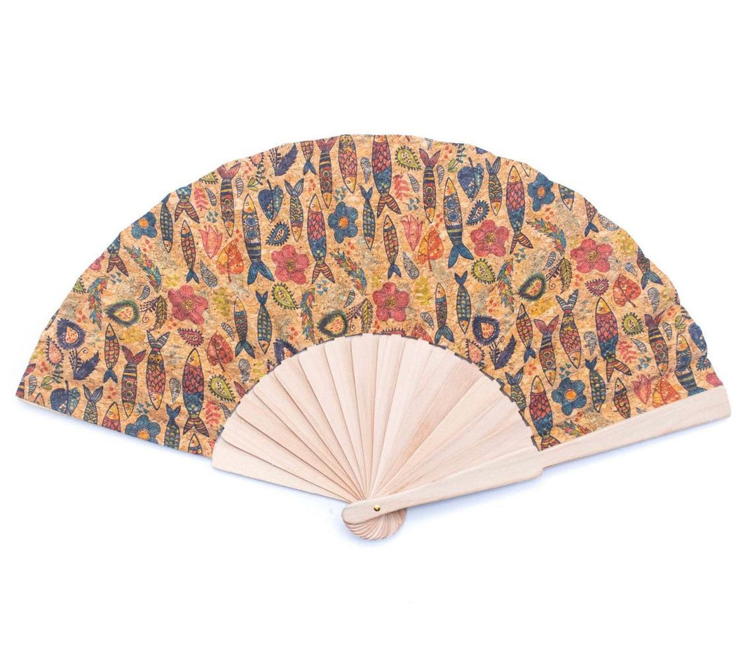 Cork Antique Wooden Folding Hand Fan with Box
