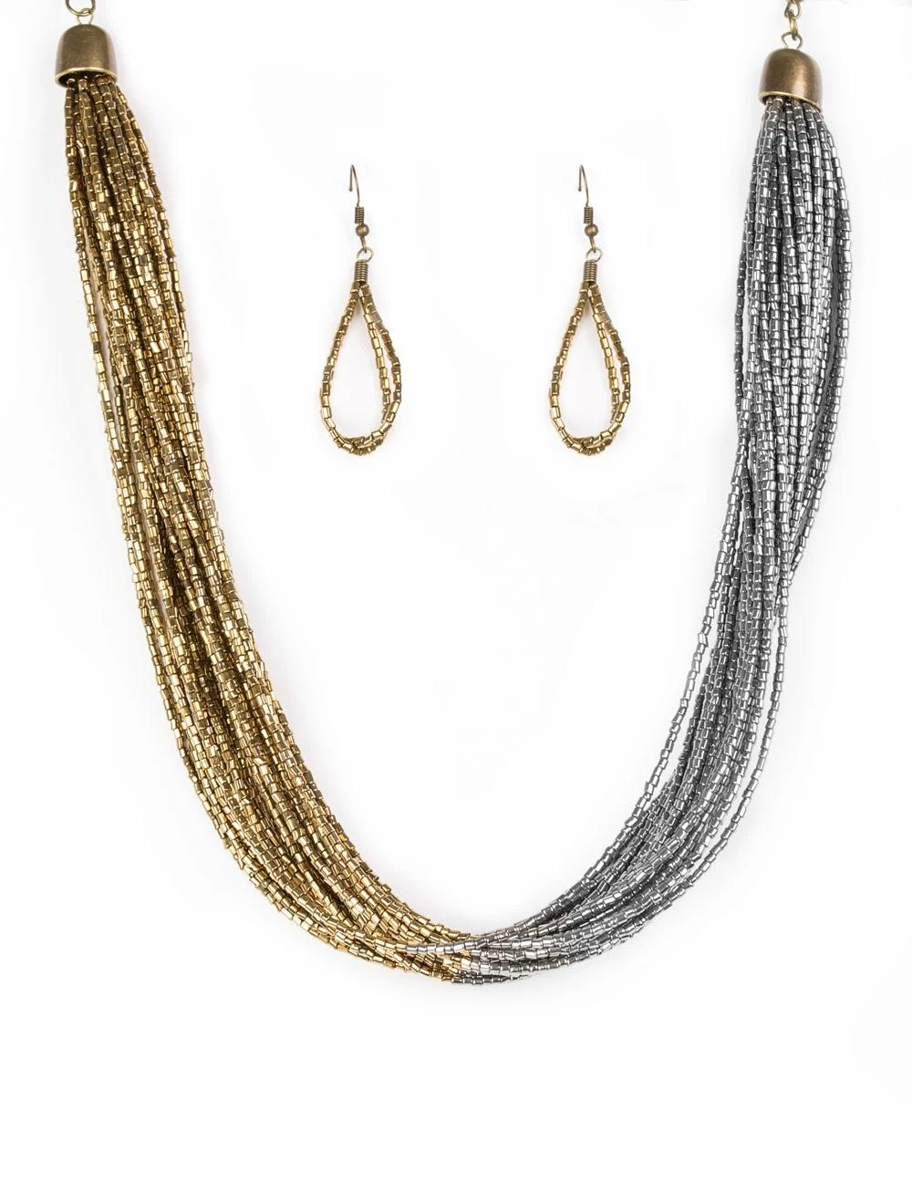 Metalic Seed Bead Necklace & Earrings Set