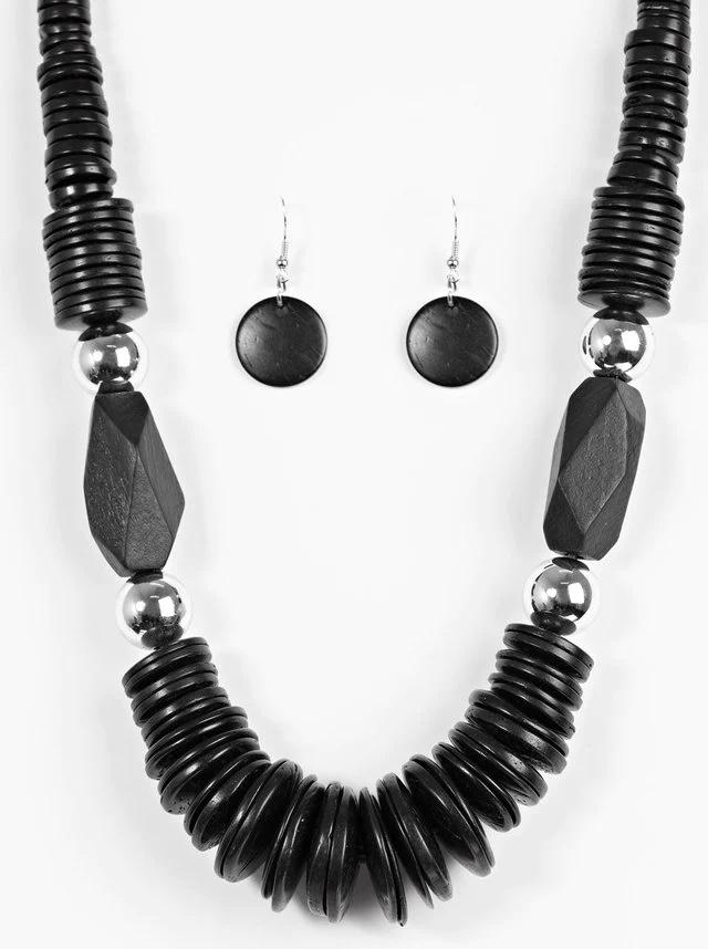 Black & Silver Beads Necklace & Earrings