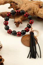 Load image into Gallery viewer, Red Plaid Wood Bead Bracelet Keychain
