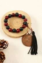 Load image into Gallery viewer, Red Plaid Wood Bead Bracelet Keychain

