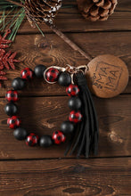 Load image into Gallery viewer, Red Plaid Wood Bead Bracelet Keychain
